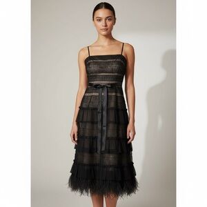 BCBGMAXAZARIA Black Lace and feather Tiered Dress